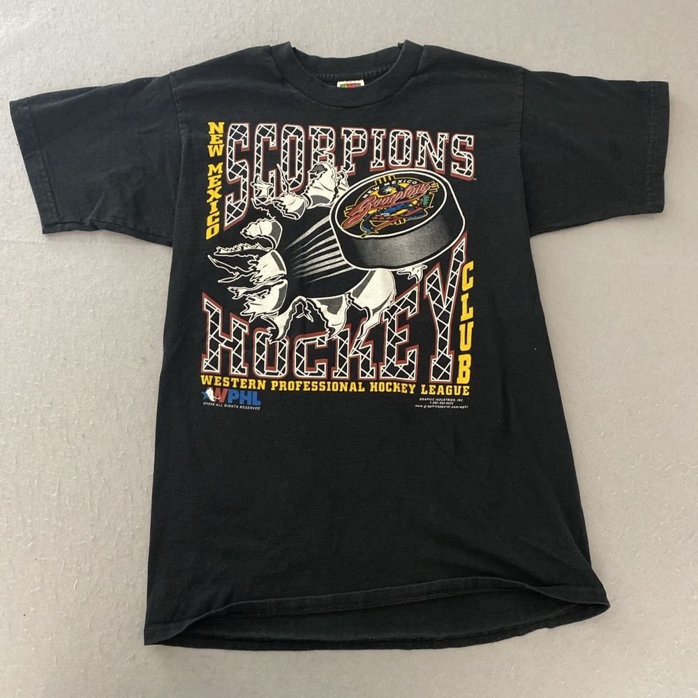 Vintage New Mexico Scorpions Hockey T-Shirt 1990's Men's Medium Charcoal Black